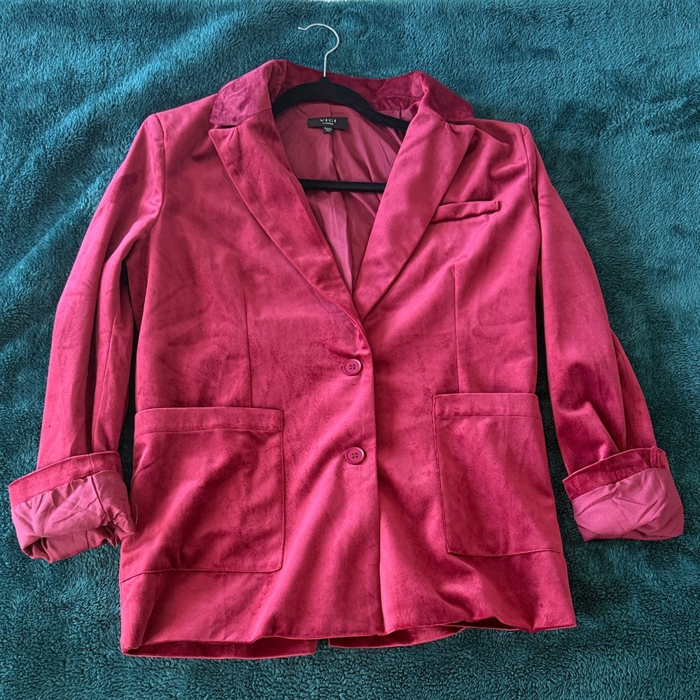 Vici Burgundy Velvet Blazer Jacket
